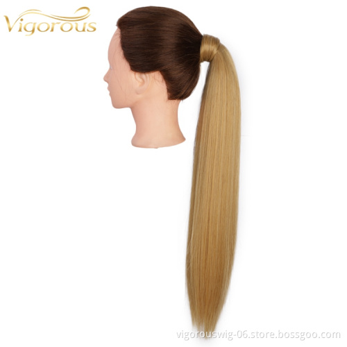 Wholesale Cheapest Blonde Straight Wrap Around Natural Ponytail Piece For Women High Quality Synthetic Hair Extension